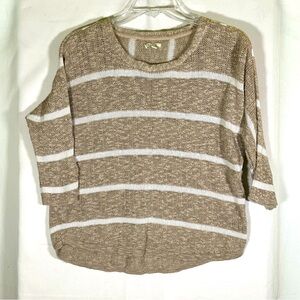 Sonoma Lifestyle Tan and White Stripes 3/4‎ sleeves Women’s sz Large Medium